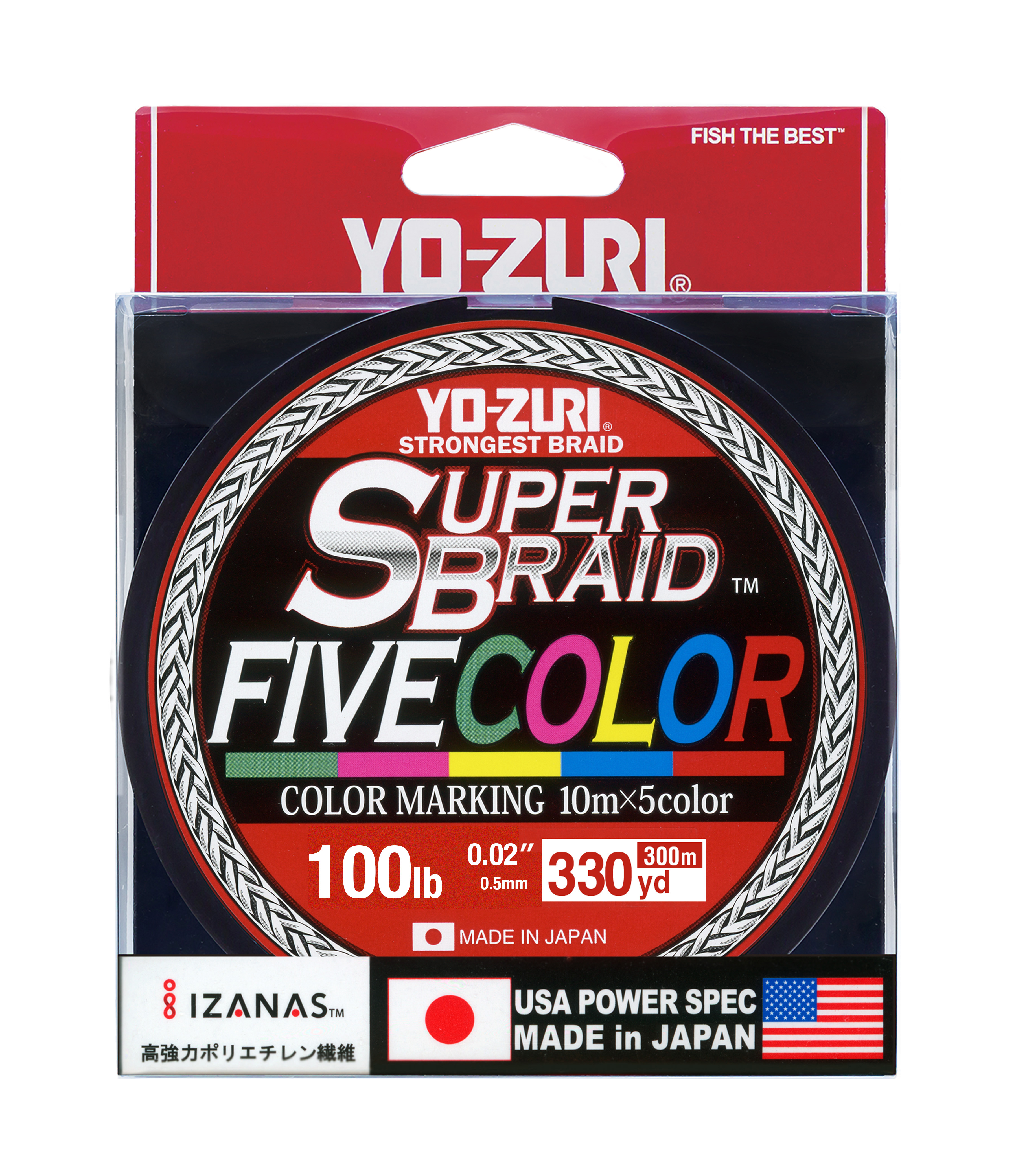 YO-ZURI SUPERBRAID FIVE COLOR 330YDS 20Lbs 20LB